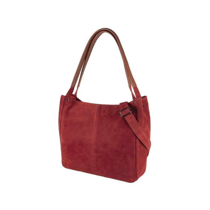 Preview: SHOPPER BAG SUEDE CHILI RED us Veloursleder mit viel Stauraum und Kurzgriffen